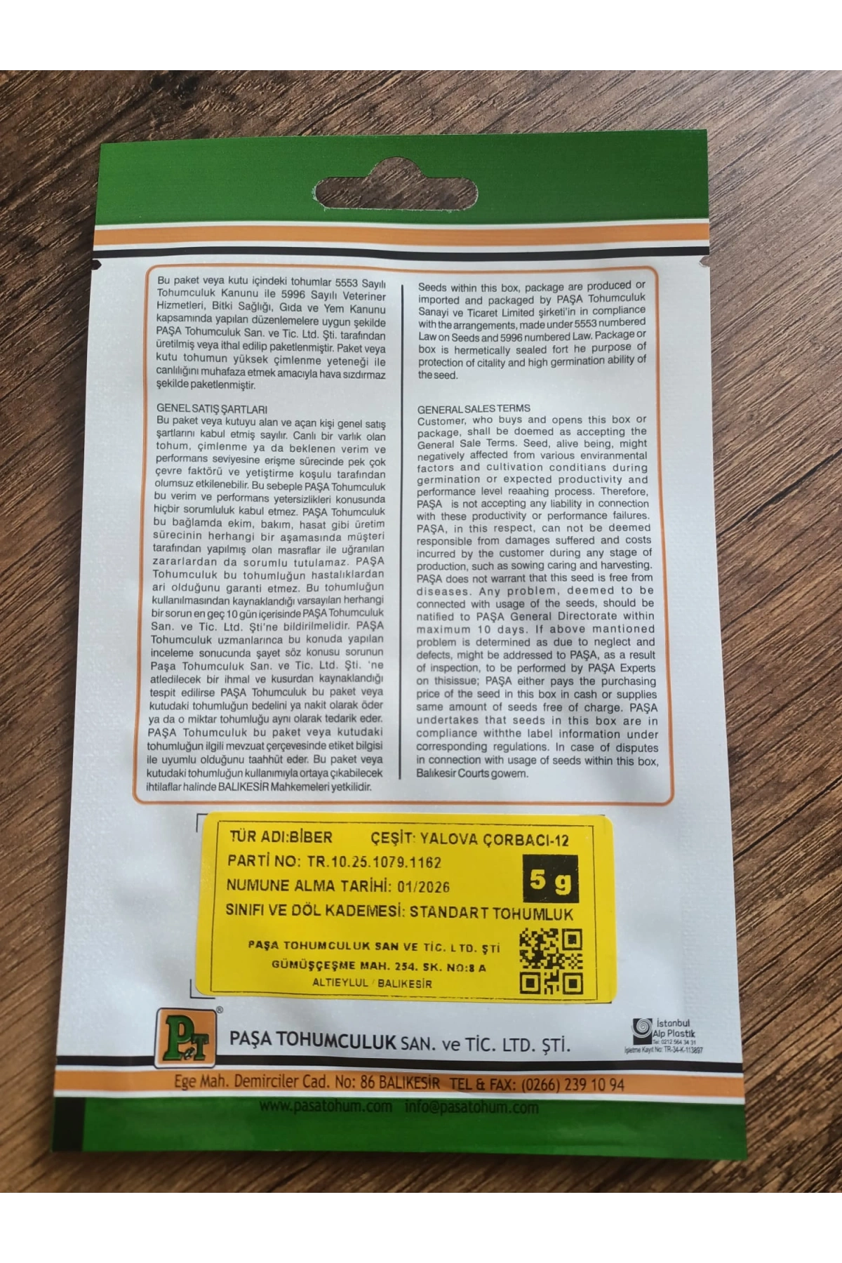 Paşa Tohumculuk Biber Tohumu Yalova Çorbacı Sarı Sivri 5 gr