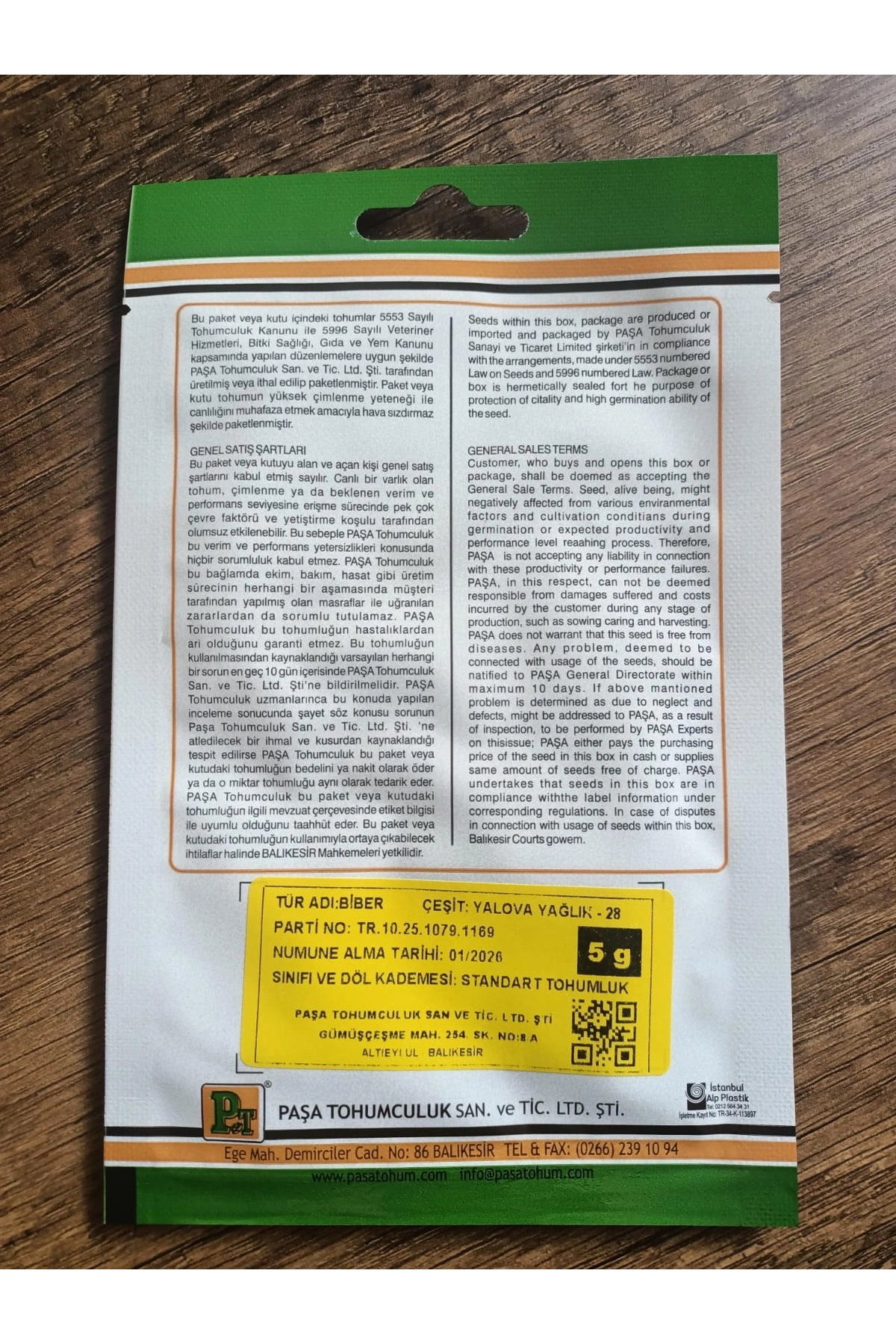 Paşa Tohumculuk Biber Tohumu Yalova Yağlık 5 gr