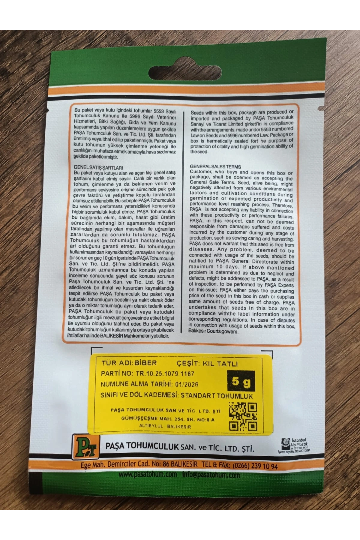 Paşa Tohumculuk Biber Tohumu Seyrek Kıl Tatlı 5 gr