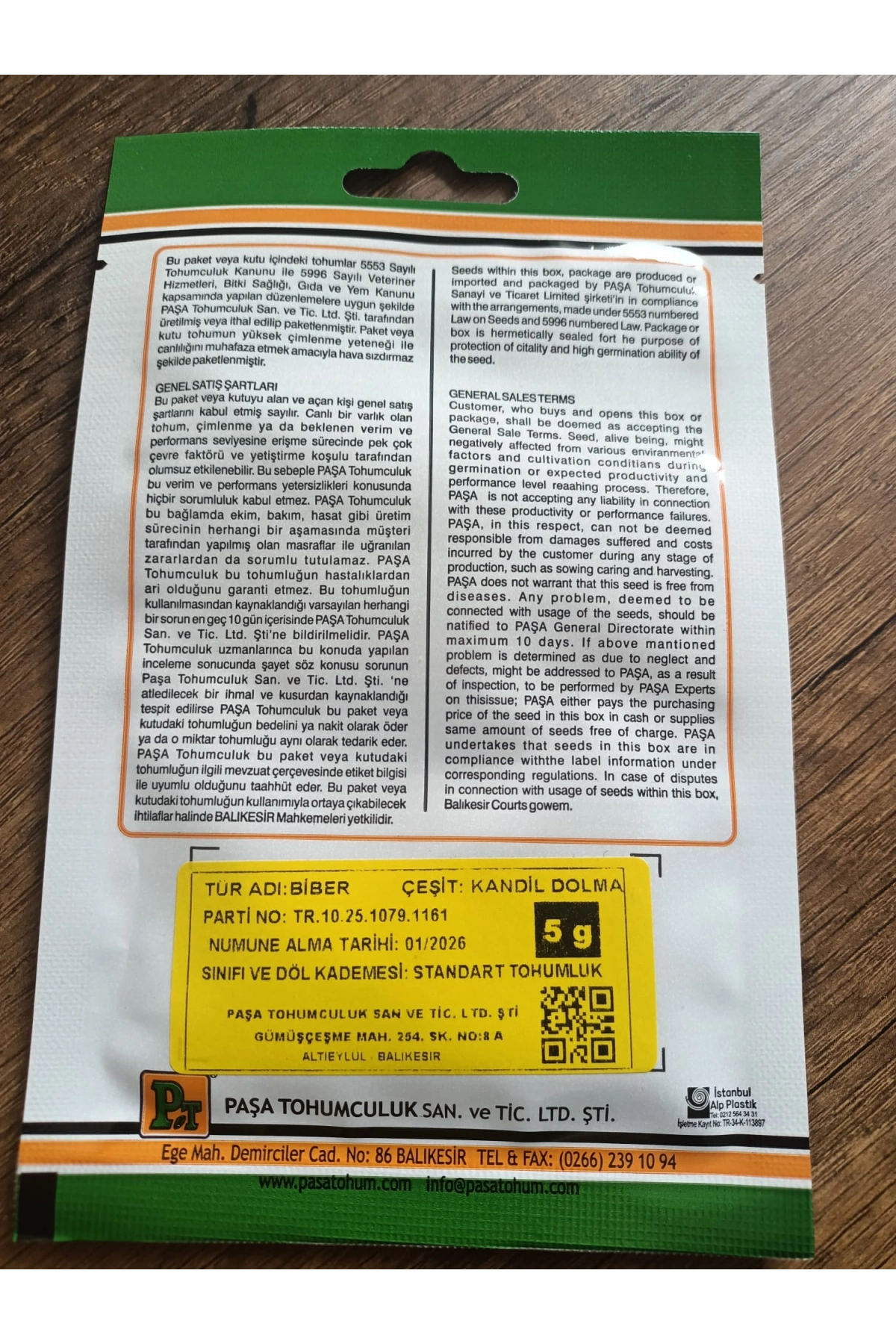 Paşa Tohumculuk Biber Tohumu Kandil Dolma 5 gr
