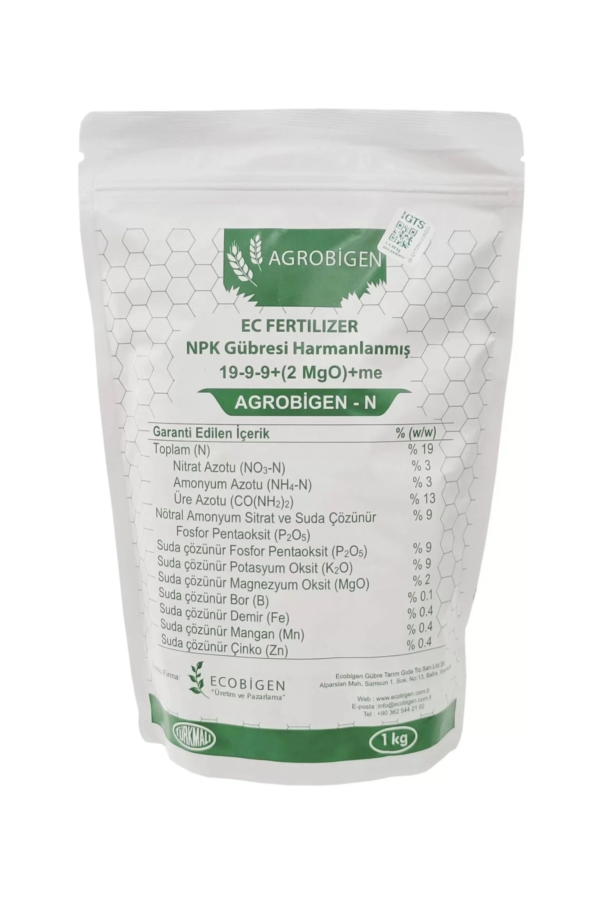 Agrobigen-N Npk Gübresi Harmanlanmış 19-9-9+(2Mgo)+Me 1Kg