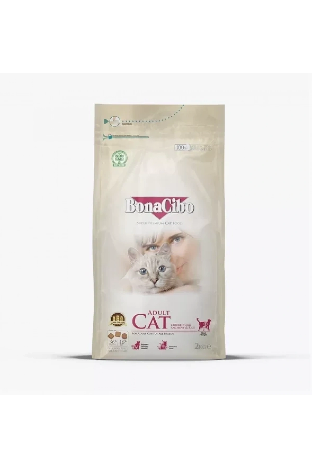 BonaCibo Adult Cat Tavuklu (Hamsi ve Pirinç eşliğinde) Yetişkin Kedi Maması 2kg