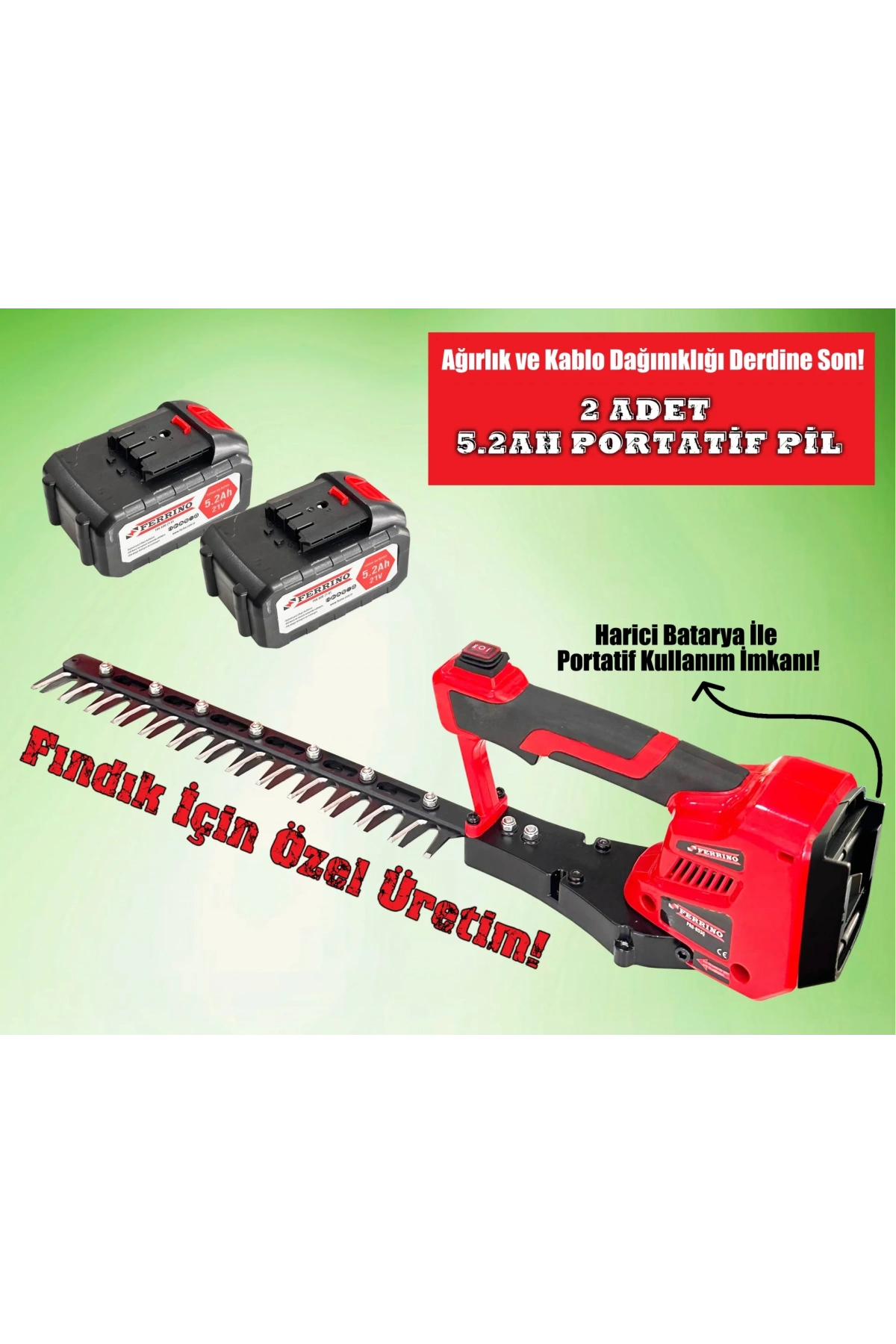 Ferrino Akülü Fındık Filiz Işkın Alma ve Çay Toplama Makinesi 21V 5.2Ah Çift Akülü