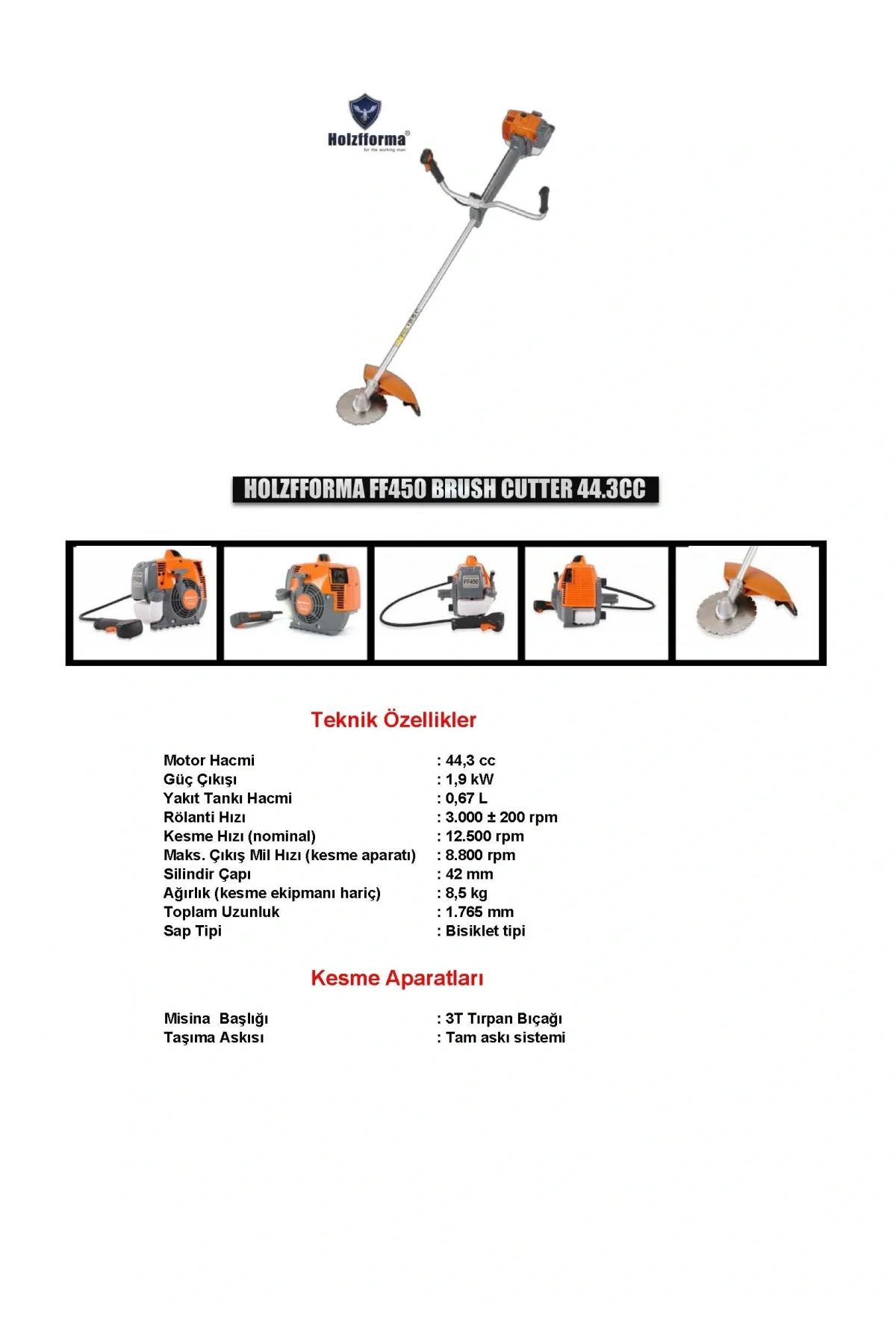 Holzfforma FF450 Motorlu Yan Tırpan 3,0 Hp Profesyonel Benzinli Tırpan