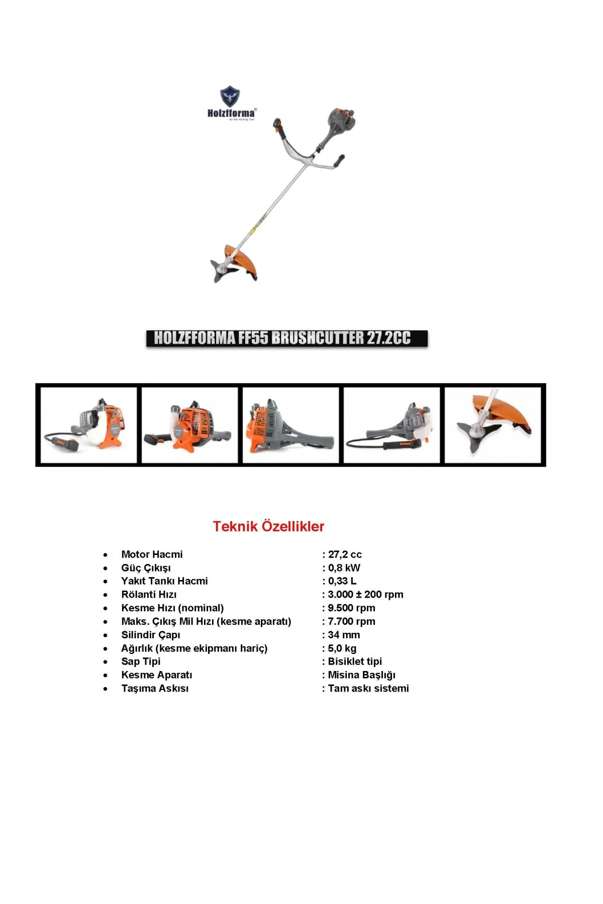 Holzfforma FF55 Motorlu Yan Tırpan 3,0 Hp Profesyonel Benzinli Tırpan