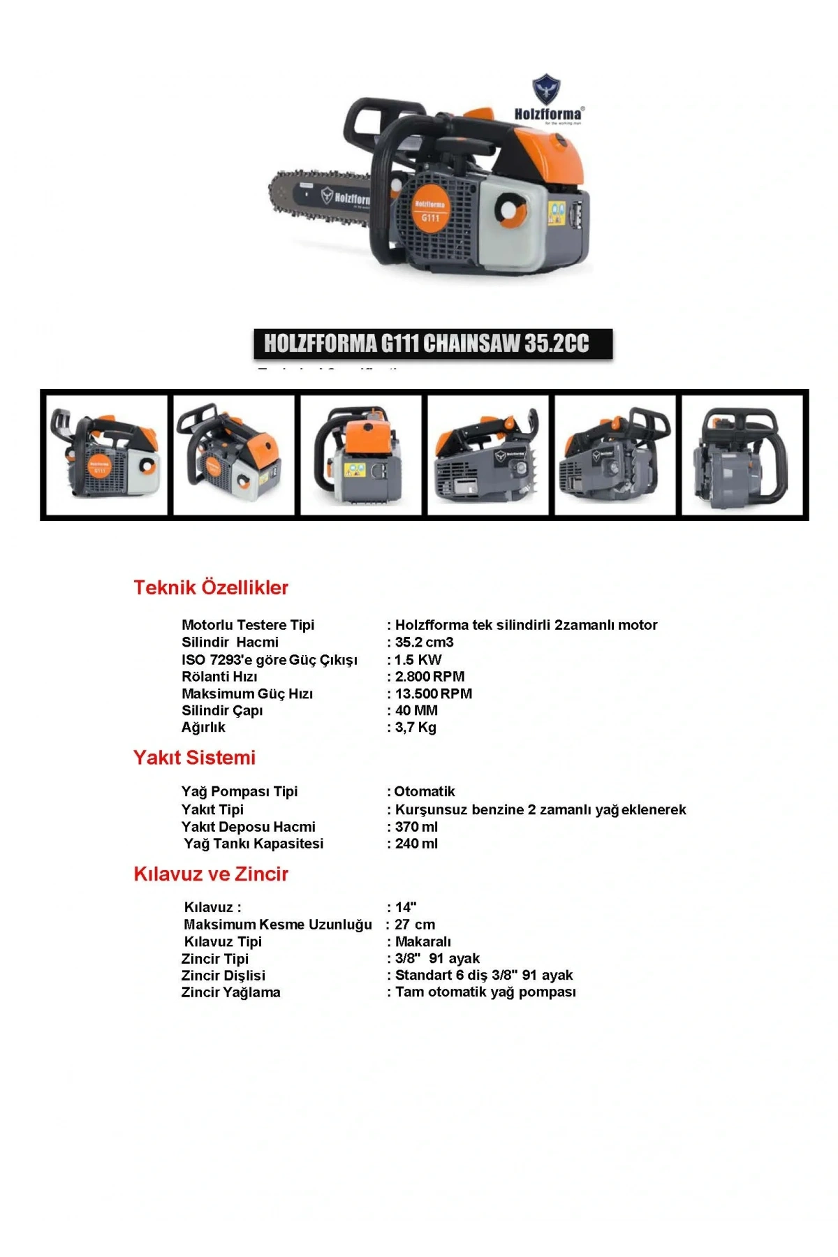 HOLZFFORMA G111 BENZİNLİ MOTORLU TESTERE