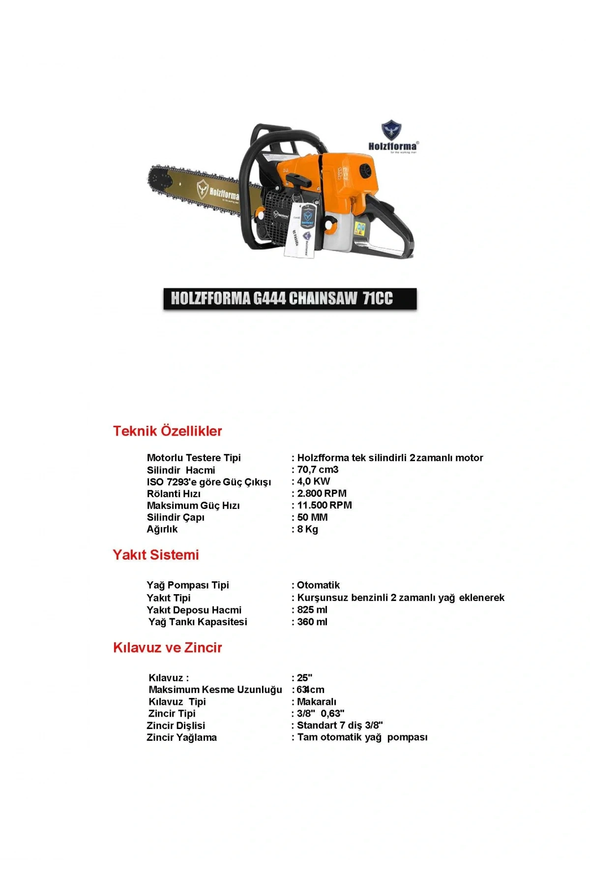 HOLZFFORMA G444 BENZİNLİ MOTORLU TESTERE
