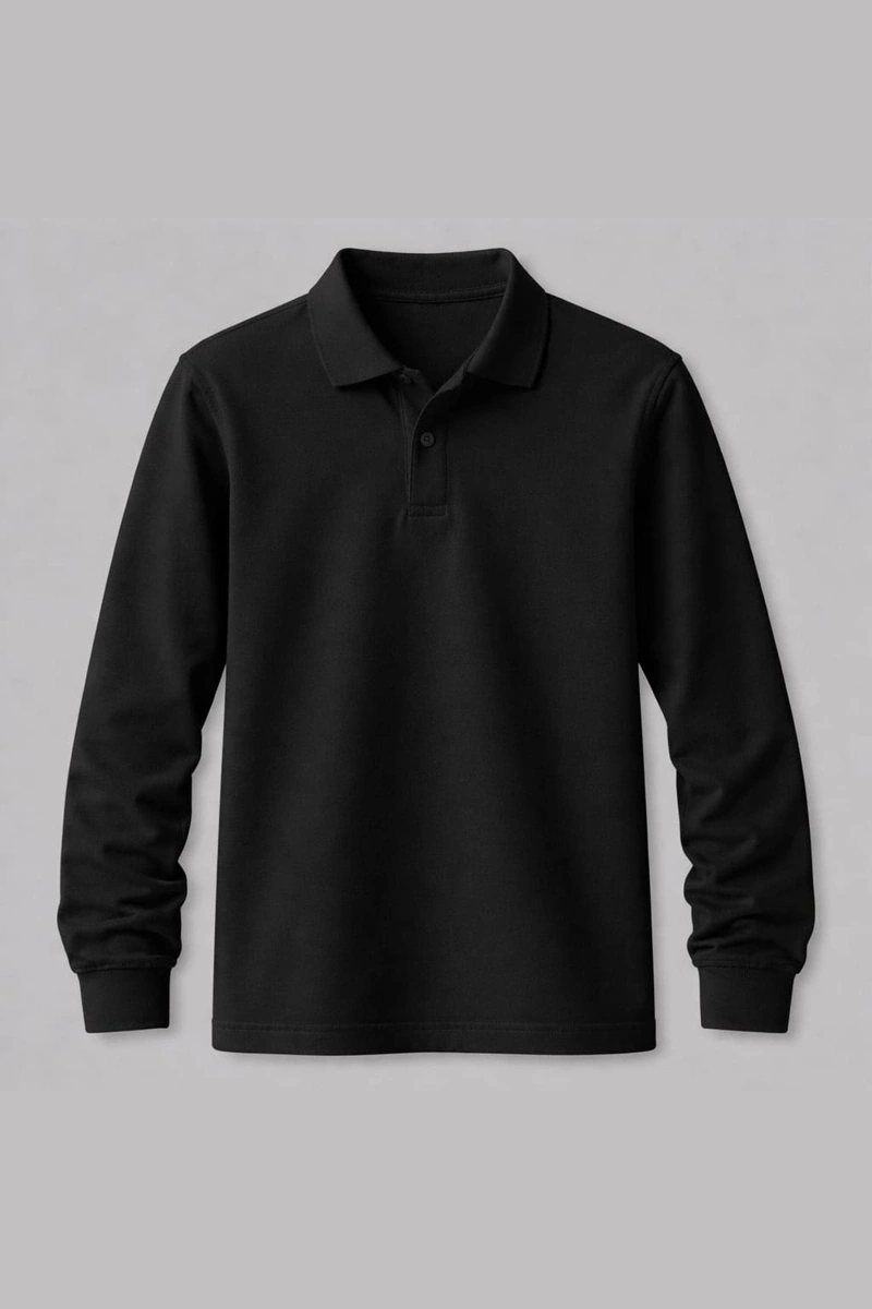 Siyah Uzun Kollu Polo Yaka Tişört