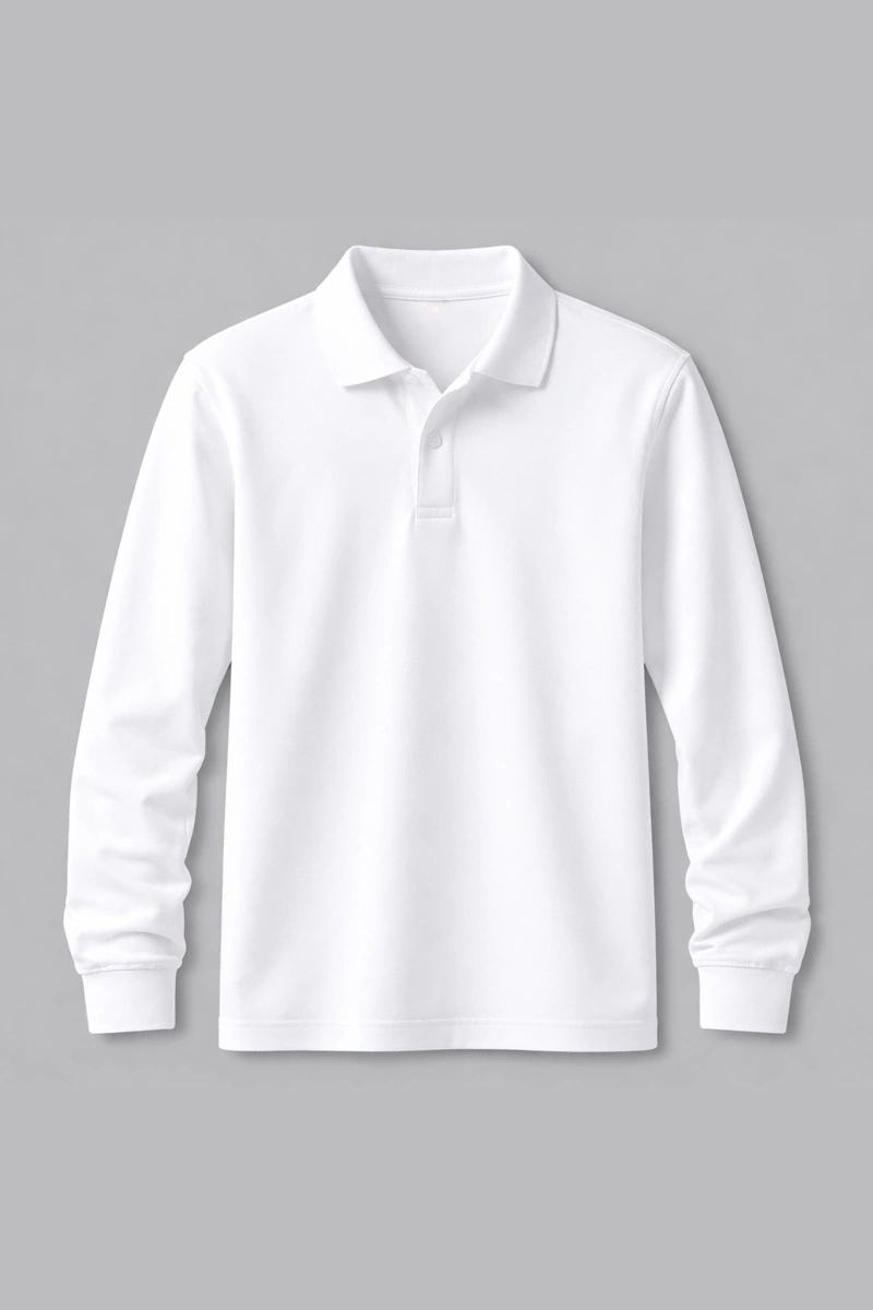 Beyaz Uzun Kollu Polo Yaka Tişört