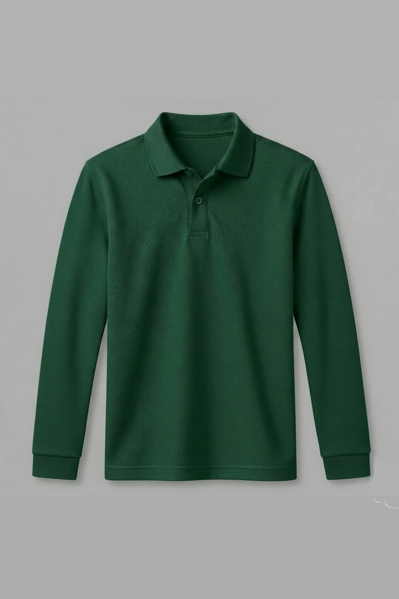 Koyu Yeşil Uzun Kollu Polo Yaka Tişört