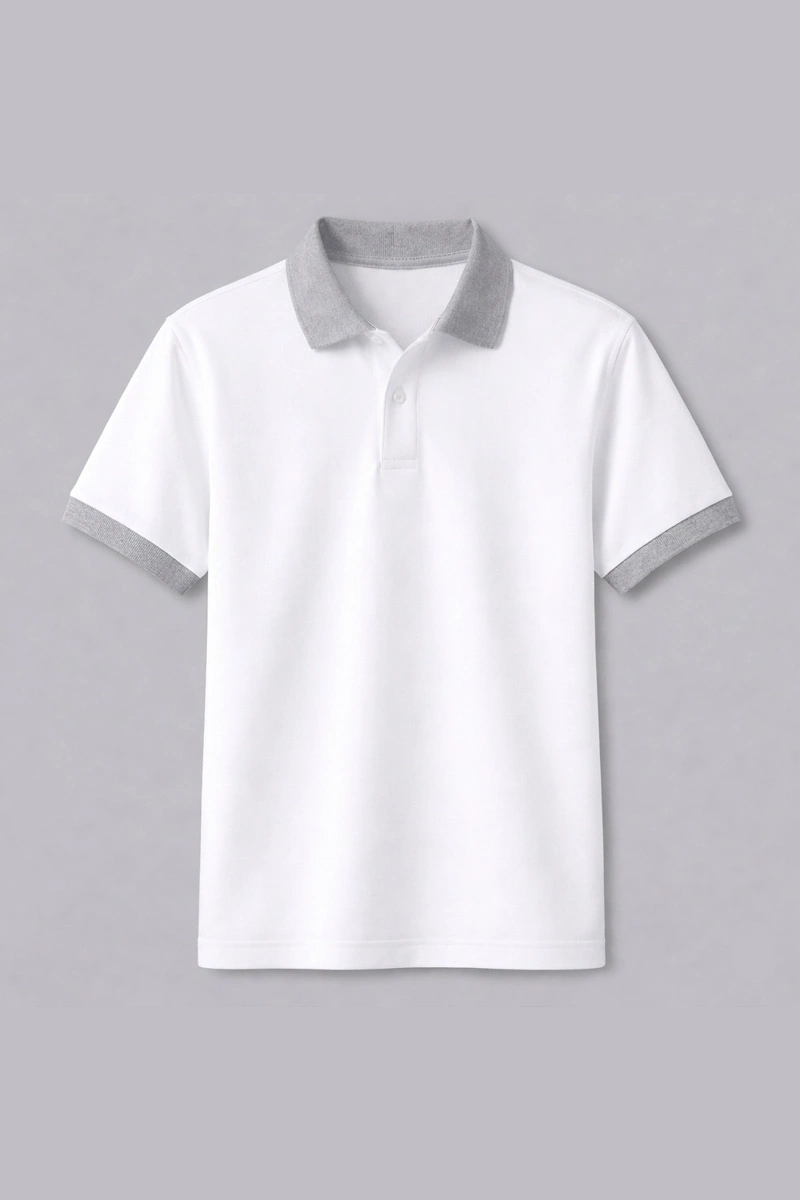 Gri Detaylı Beyaz Kısa Kollu Polo Yaka Tişört