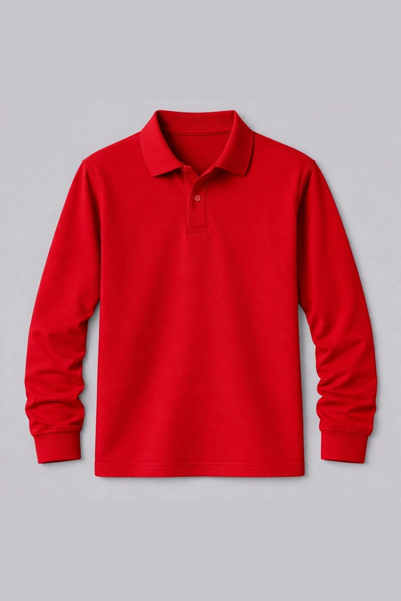 Kırmızı Uzun Kollu Polo Yaka Tişört