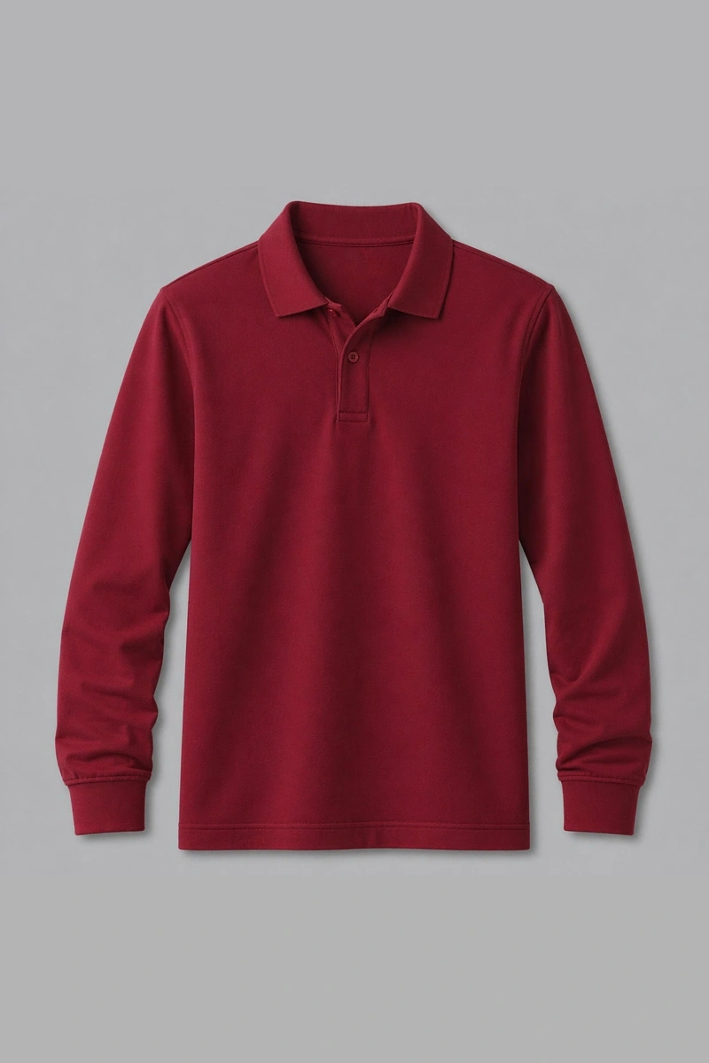 Bordo Uzun Kollu Polo Yaka Tişört