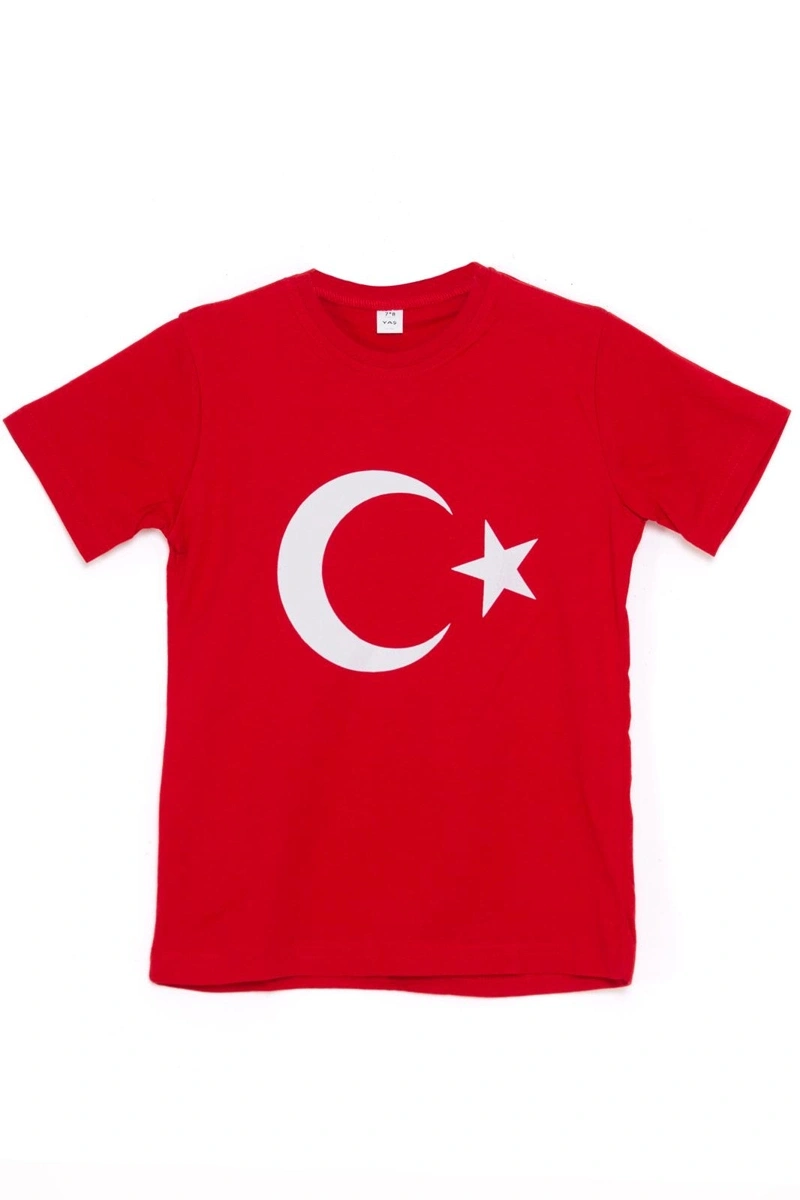Ayyıldız Baskılı Kırmızı Kısa Kol Tişört