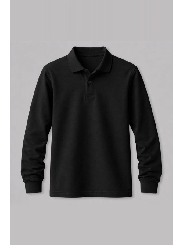 Siyah Uzun Kollu Polo Yaka Tişört