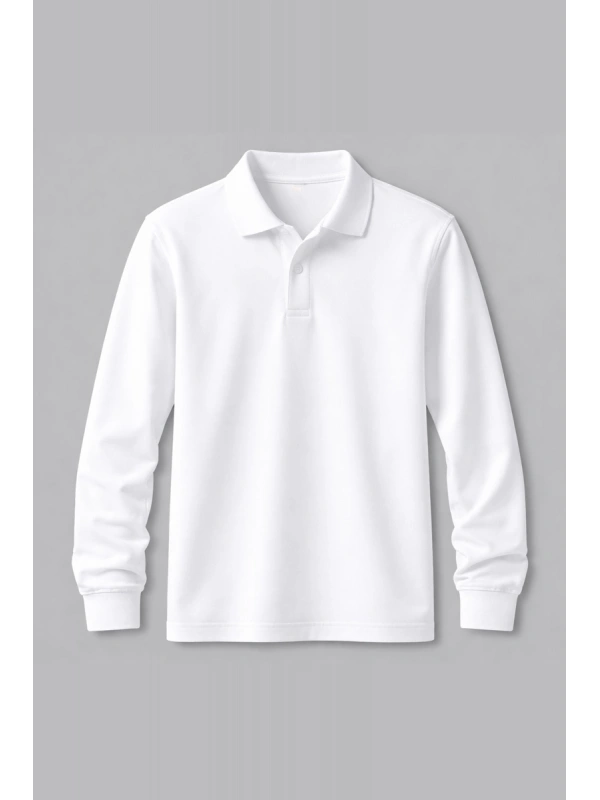 Beyaz Uzun Kollu Polo Yaka Tişört