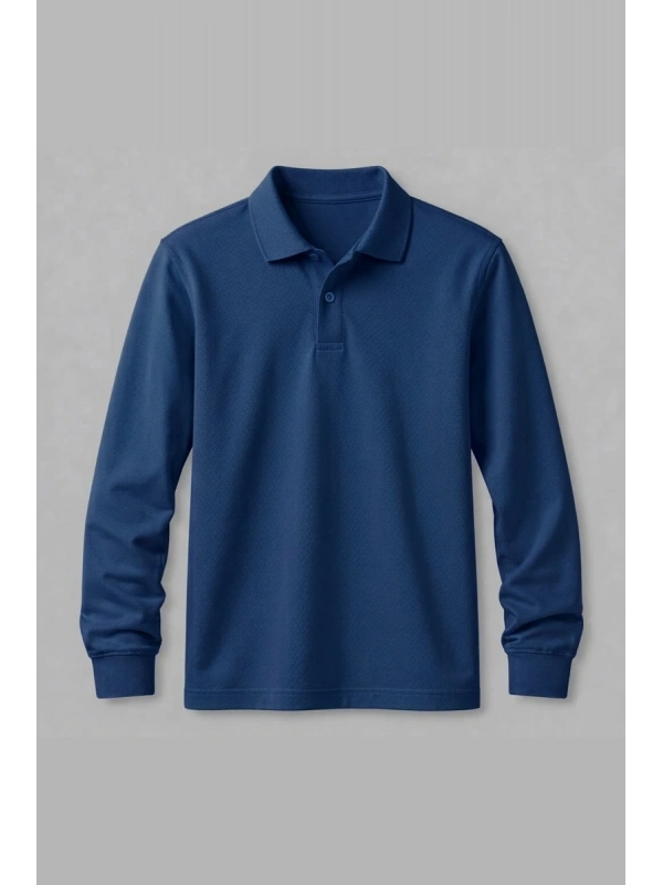 Lacivert Uzun Kollu Polo Yaka Tişört