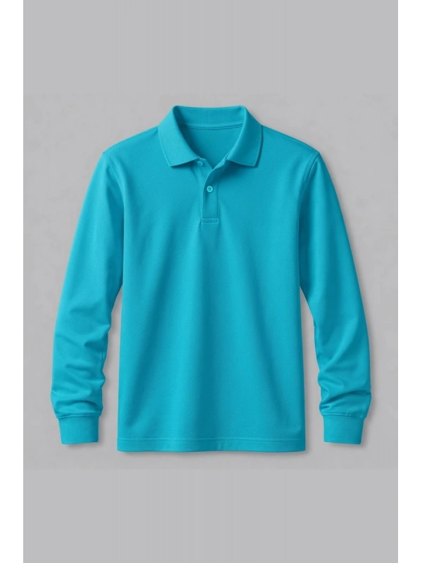 Turkuaz Uzun Kollu Polo Yaka Tişört