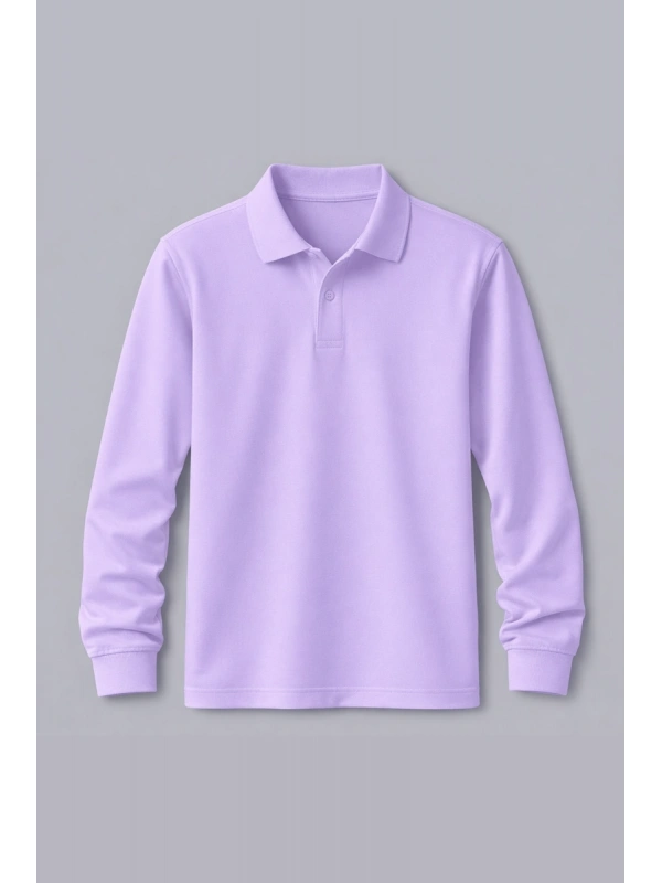 Lila Uzun Kollu Polo Yaka Tişört