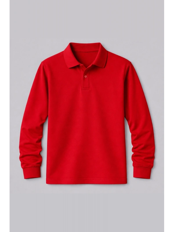 Kırmızı Uzun Kollu Polo Yaka Tişört