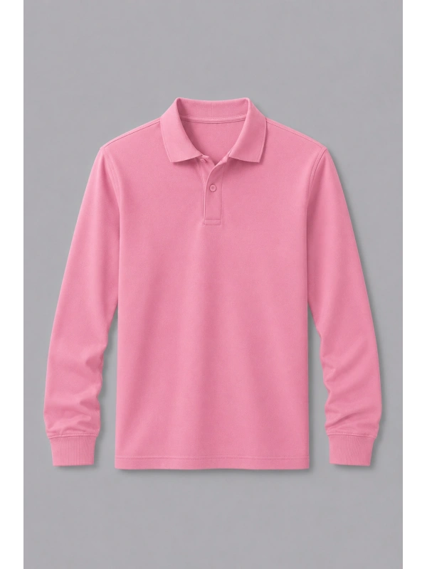 Pembe Uzun Kollu Polo Yaka Tişört