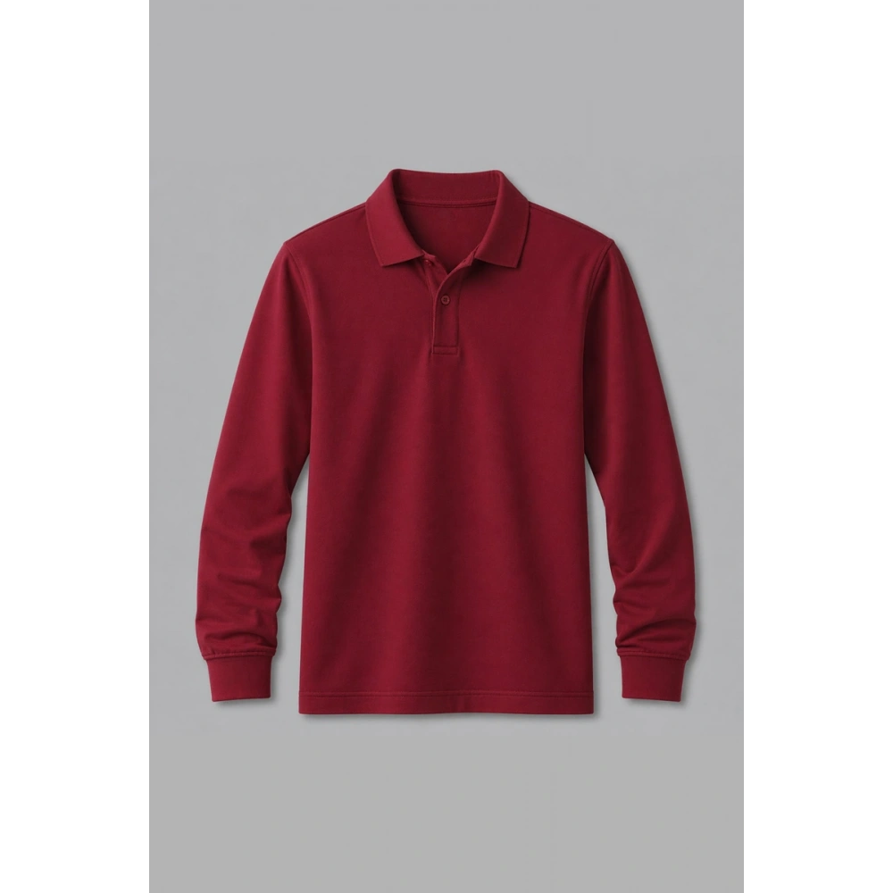 Bordo Uzun Kollu Polo Yaka Tişört