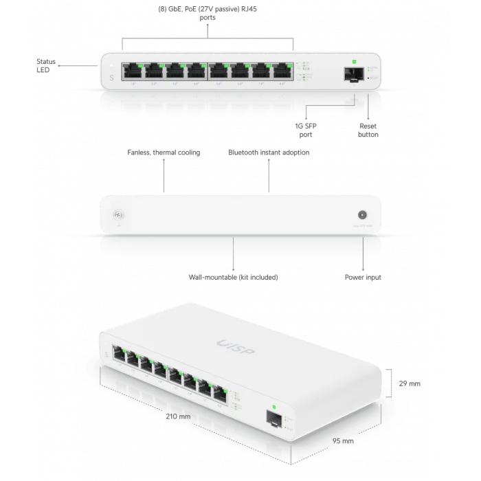 Ubiquiti UISP Switch | 8-Port 24V Pasif PoE WISP Switch (10G SFP+)