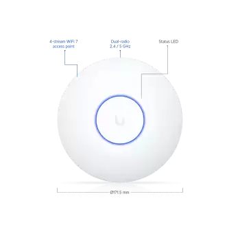 Ubiquiti U7 Lite , WiFi 7 Dual-radio 2.4 / 5 GHz 4 spatial streams , 2.5 GbE 115 m² Access Point