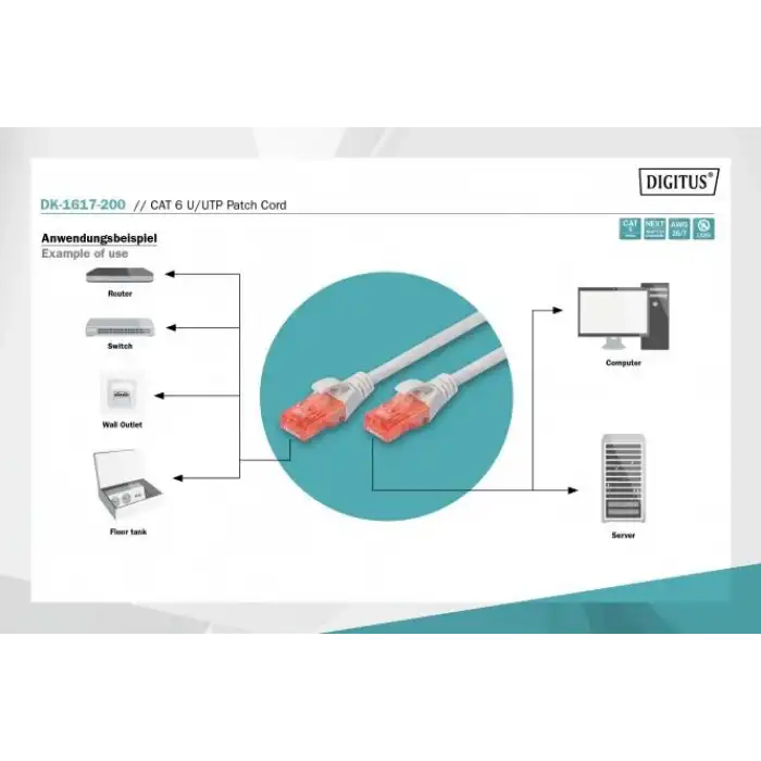 Digitus CAT 6 U/UTP LSZH Patch Cord Kablo - 20 Metre, Gri