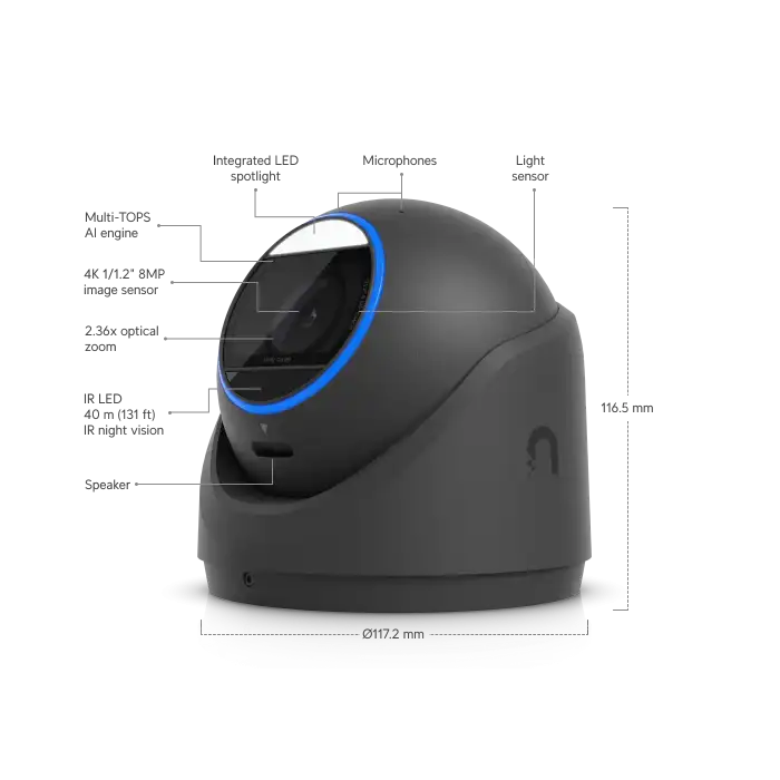 Ubiquiti UniFi Protect G6 Pro Turret Kamera - 4K AI, 2.36x Optik Zoom (Siyah)