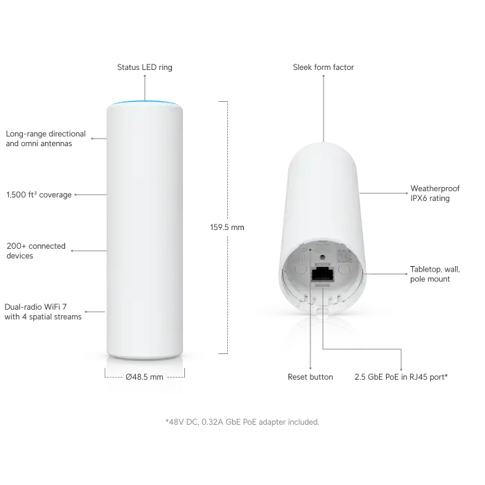 Ubiquiti UniFi U7 Mesh - Dış Mekan / İç Mekan Wi-Fi 7 Access Point (PoE Adaptör Dahil)