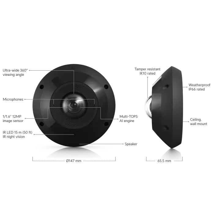 Ubiquiti UniFi Protect G6 Pro 360 Siyah | 12MP 360° Panoramik Güvenlik Kamerası