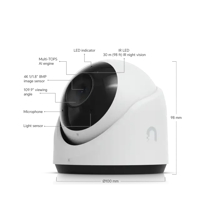 Ubiquiti UniFi Protect G6 Turret Beyaz | 4K Plaka ve Yüz Tanımalı AI Güvenlik Kamerası Beyaz