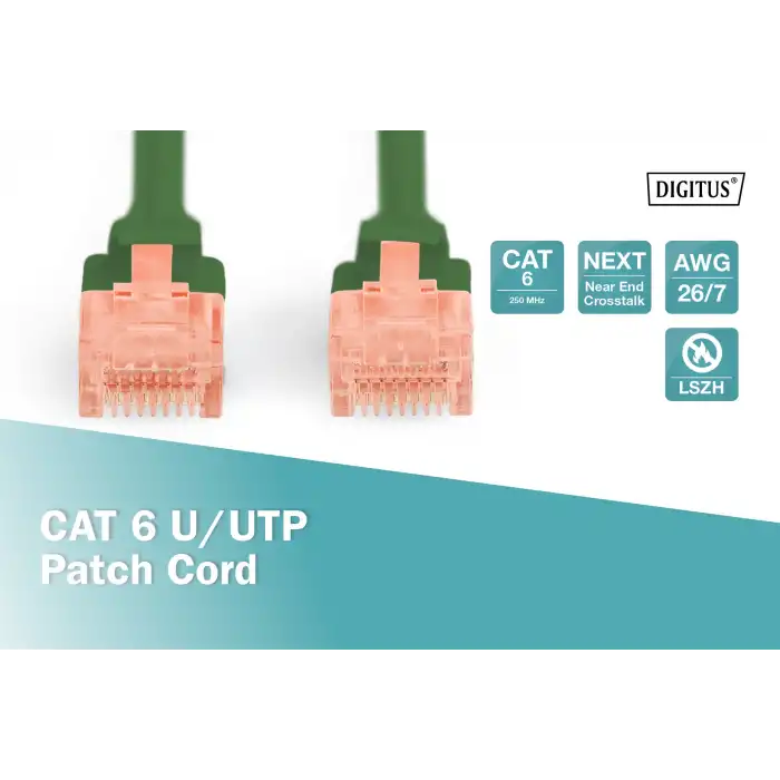 Digitus CAT 6 U/UTP LSZH Patch Cord Kablo - 2 Metre, Yeşil