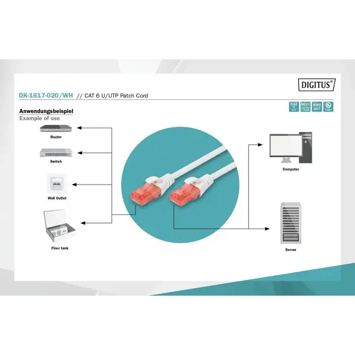 Digitus CAT 6 U/UTP LSZH Patch Cord Kablo - 2 Metre, Beyaz