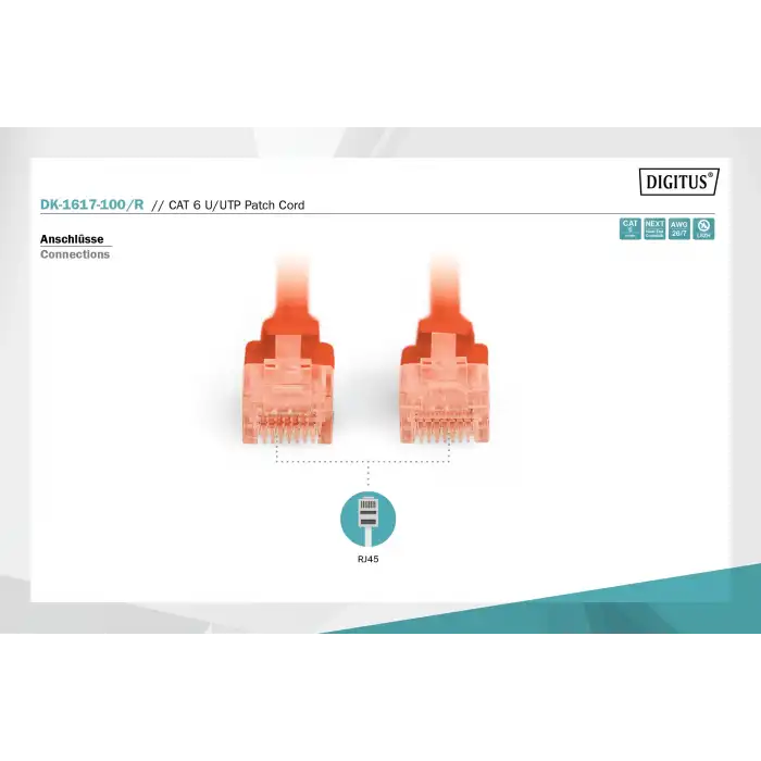 Digitus CAT 6 U/UTP LSZH Patch Cord Kablo - 10 Metre, Kırmızı