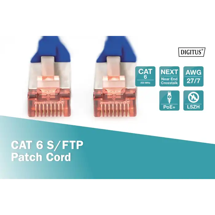 Digitus CAT 6 S/FTP LSZH Profesyonel Patch Cord Kablo - 2 Metre, Mavi