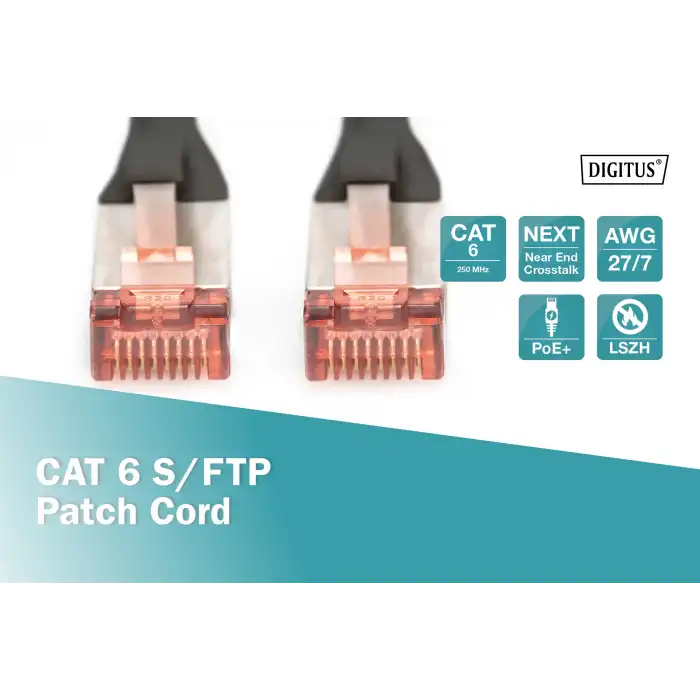 Digitus CAT 6 S/FTP LSZH Profesyonel Patch Cord Kablo - 2 Metre, Siyah