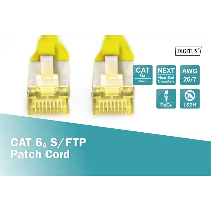 Digitus CAT 6A S/FTP LSZH Profesyonel Patch Cord Kablo - 0.25 Metre, Sarı