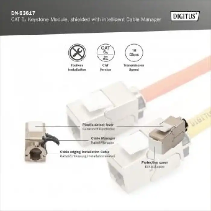 Digitus CAT 6A Korumalı Keystone Modül, Aletsiz Montaj (GHMT Sertifikalı)
