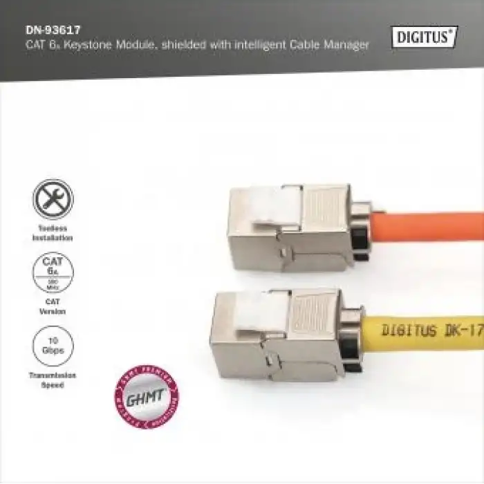 Digitus CAT 6A Korumalı Keystone Modül, Aletsiz Montaj (GHMT Sertifikalı)