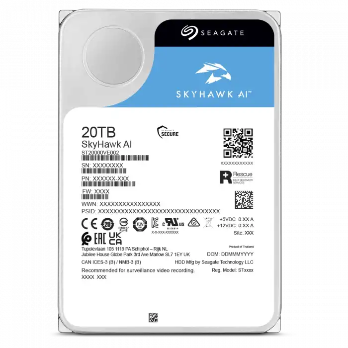 Seagate SkyHawk AI 20TB 3.5 512MB Cache SATA 3.0 Yapay Zeka Güvenlik Diski ST20000VE003