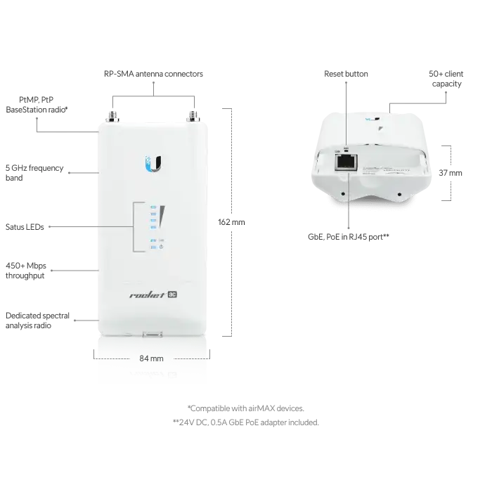 Ubiquiti UBNT airMAX Rocket AC Lite , R5AC-LITE 5 Ghz 450 Mbps PtP , PtMP Access Point
