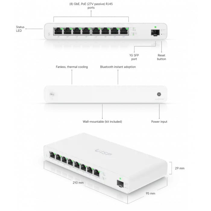 Ubiquiti UISP Switch | 8-Port 24V Pasif PoE WISP Switch (10G SFP+)