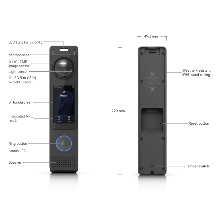 Ubiquiti UniFi G6 Pro Entry | 12MP Çift Kameralı Akıllı İnterkom ve Face ID Kapı Sistemi