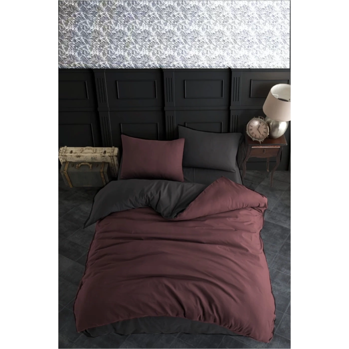 NEVRESİM TAKIMI 2 YAST.KILIFLI TEK KİŞİLİK 120X200 LASTİKLİ ÇARŞAFLI(GÜLKURUSU/ANTRASİT)