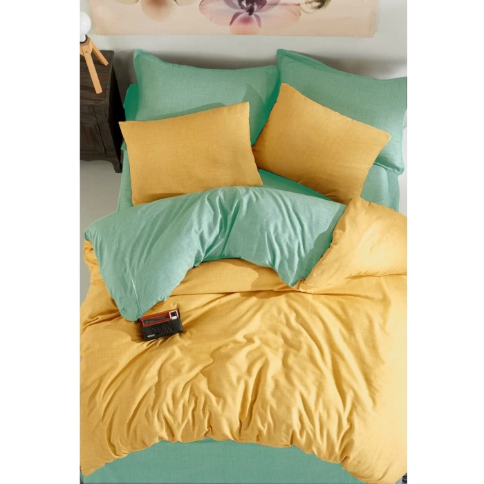 NEVRESİM TAKIMI 2 YAST.KILIFLI TEK KİŞİLİK 120X200 LASTİKLİ ÇARŞAFLI(SARI/MİNT)