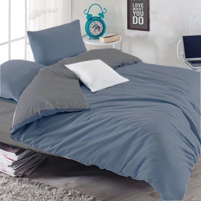 SEDEF HOME NEVRESİM TAKIMI TEK KİŞİLİK LASTİKLİ ÇARŞAFLI (100X200)İNDİGO MAVİ/ANTRASİT