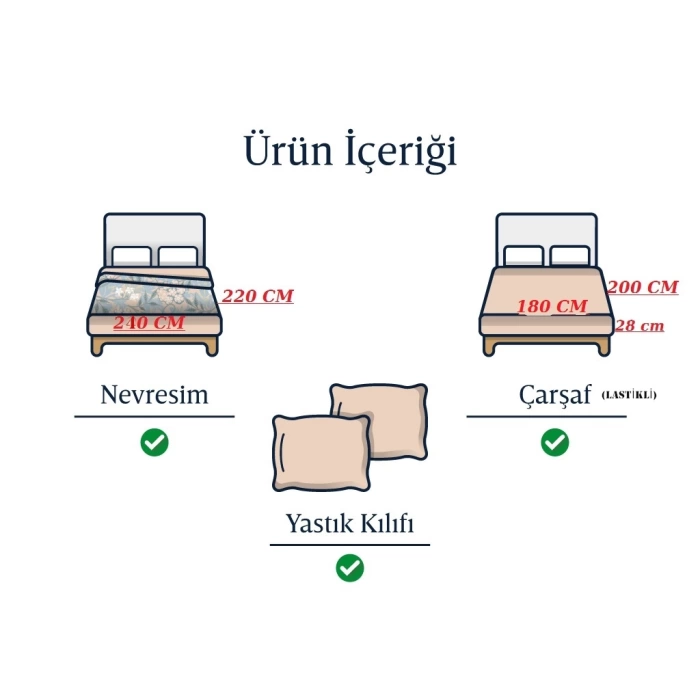 ÇİFT KİŞİLİK NEVRESİM TAKIMI XL YORGAN İÇİN BATTAL BOY LASTİKLİ ÇARŞAFI(180X200)-PUDRA