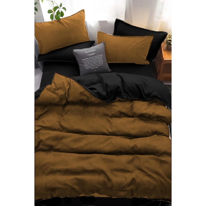 NEVRESİM TAKIMI 2 YAST.KILIFLI TEK KİŞİLİK 120X200 LASTİKLİ ÇARŞAFLI(CAPPUCCINO/SİYAH)